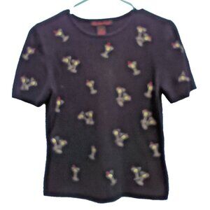 VTG Y2K Lily Stanhope Womens Sweater Size Medium Black Martini Glass Embroidered